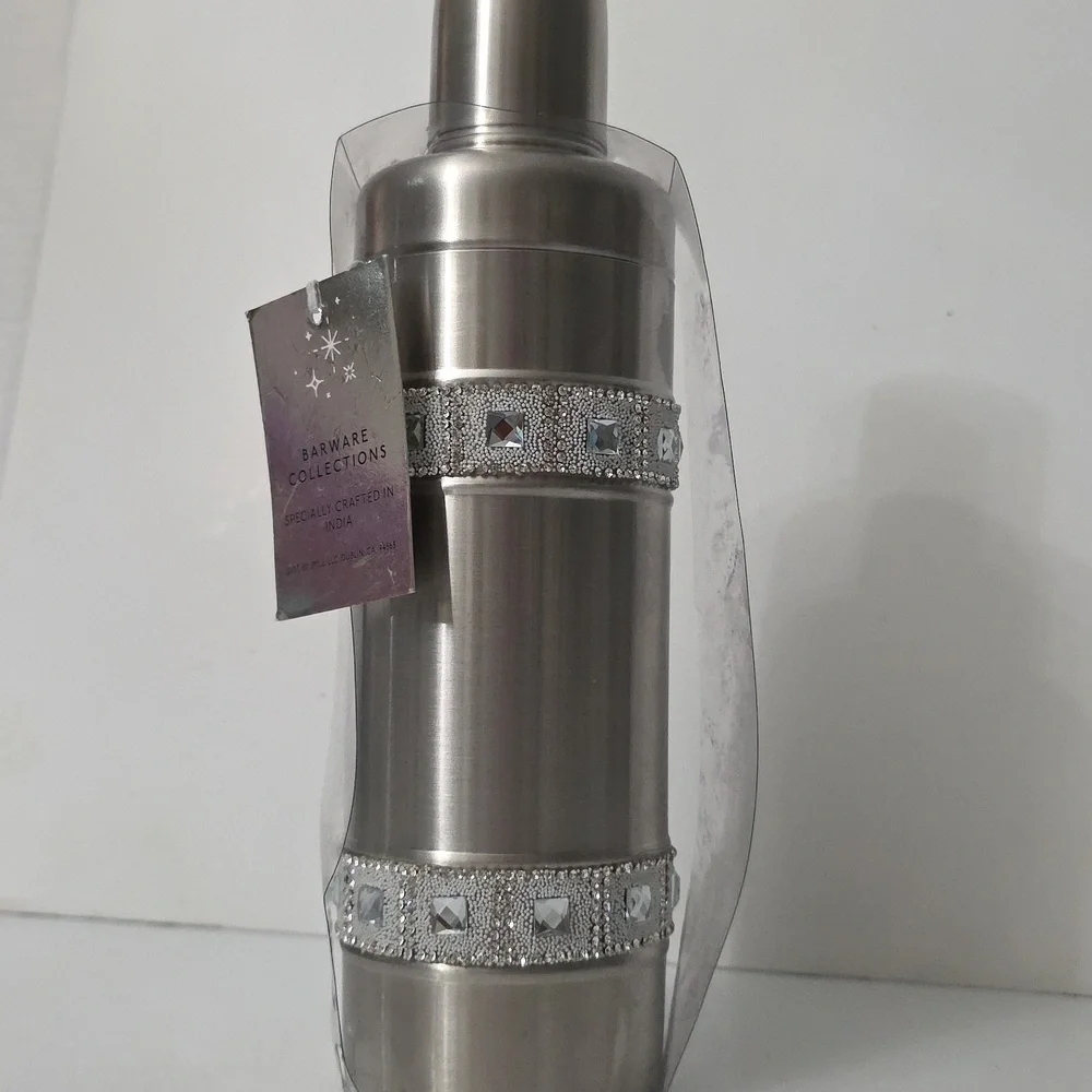 Barware Collection Stainless Cocktail Shaker with Decorative Rhinestone, NWT